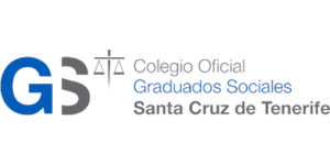 Logotipo del Colegio Oficial de Graduados Sociales Santa Cruz de Tenerife, en el que aparece la abreviatura "GS" y el símbolo de una balanza, con el nombre de la organización en texto azul y gris.