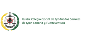 Logotipo del Ilustre Colegio Oficial de Graduados Sociales de Gran Canaria y Fuerteventura con un emblema central formado por una balanza, una espada y hojas de laurel.