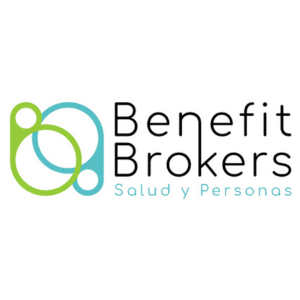 Logotipo de Benefit Brokers con el texto "Salud y Personas" y un diseño de círculos entrelazados en verde y azul.