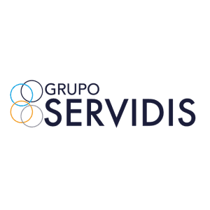 Logotipo de Grupo Serdis con el nombre de la empresa a la derecha y círculos entrelazados en azul, gris y naranja a la izquierda.