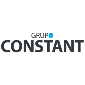 Logotipo de Grup Constant con 'Grup' en letras grises más pequeñas sobre 'Constant' en letras negras más grandes y en negrita. La letra 'O' en 'Grup' es azul.