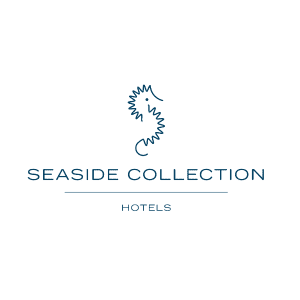 Logotipo de Seaside Collection Hotels que presenta un caballito de mar estilizado encima del texto "Seaside Collection Hotels" sobre un fondo blanco.