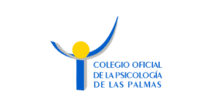 Logotipo del Colegio Oficial de la Psicología de Las Palmas, que presenta una figura humana abstracta azul y amarilla con texto.