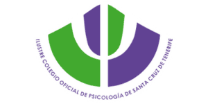 Logotipo del Ilustre Colegio Oficial de Psicología de Santa Cruz de Tenerife que presenta un símbolo Psi estilizado en verde y morado con texto rodeándolo.