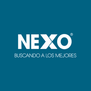 Logotipo de NEXO con el texto "BUSCANDO A LOS MEJORES", sobre un fondo azul.