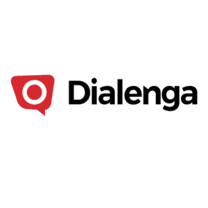 Logo de Dialenga con un icono de burbuja roja y el texto "Dialenga" en negro, mostrando su conexión con empresas asociadas a GEHOCAN.