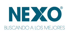 Logotipo de NEXO con la frase "BUSCANDO A LOS MEJORES" debajo, escrita en fuente color verde azulado.