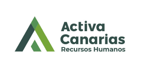 Logotipo de Activa Canarias Recursos Humanos que presenta una forma de "A" estilizada en verde y verde oscuro a la izquierda, con el nombre de la empresa en negrita a la derecha.