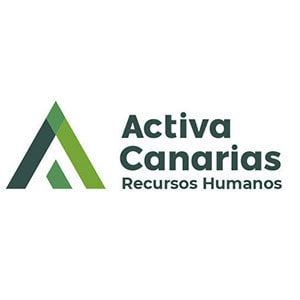 Logotipo de Activa Canarias Recursos Humanos que presenta una letra "A" estilizada en verde y verde oscuro con el nombre de la empresa al lado en texto verde oscuro.