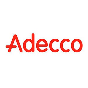 Logotipo en texto rojo de "Adecco" sobre fondo blanco, enfatizando su posición entre las empresas asociadas a GEHOCAN.