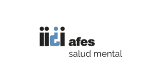 Logotipo de "afes salud mental" con figuras humanas estilizadas en negro con una figura en azul, promocionando Job Dating 2023.