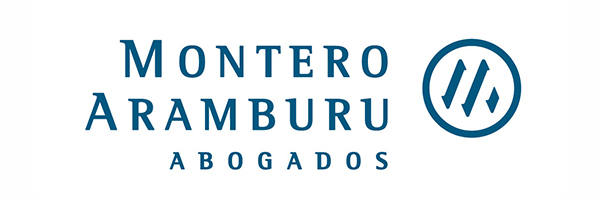 Logotipo de Montero Aramburu Abogados con el nombre de la firma en texto azul y un emblema circular de líneas estilizadas.