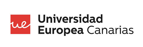 Logotipo de la Universidad Europea Canarias que presenta un cuadrado rojo con una "ue" estilizada blanca a la izquierda y el nombre de la universidad en texto negro a la derecha.