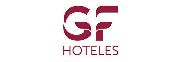 Logotipo de GF Hoteles con las letras estilizadas de color granate "GF" y la palabra "HOTELES" debajo.