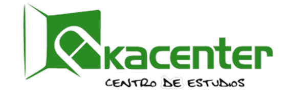 Logotipo de Akacenter Centro de Estudios con un libro verde y texto estilizado.