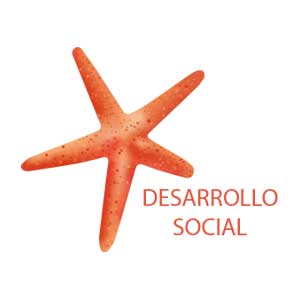 Una estrella de mar de color naranja con manchas oscuras junto al texto "DESARROLLO SOCIAL" en rojo.