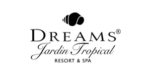 Logotipo de Dreams Jardin Tropical Resort & Spa con una concha sobre el texto, perfecto para tu escapada de Job Dating 2023.