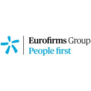 Logotipo de Grupo Eurofirms con un asterisco azul a la izquierda y el texto "Eurofirms Group" en negro y "People first" en azul a la derecha, representando a empresas asociadas a GEHOCAN.