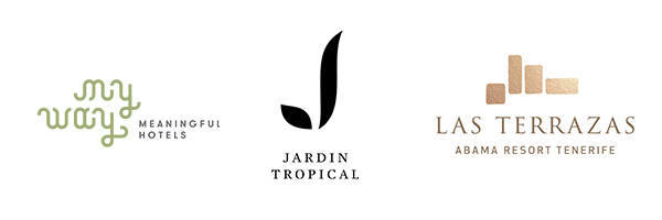 Se muestran tres logotipos: "Meaningful Hotels" (izquierda), "Jardín Tropical" (centro) y "Las Terrazas Abama Resort Tenerife" (derecha). Estos reconocidos establecimientos participaron en la Feria de Empleo 2019, mostrando su compromiso con la excelencia en hotelería.