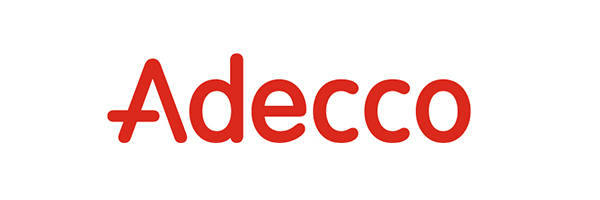 Logotipo que presenta la palabra "Adecco" escrita en fuente sans-serif redondeada de color rojo sobre un fondo blanco, que recuerda a los diseños dinámicos presentados en la Feria de Empleo 2019.