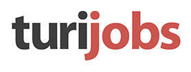 Logotipo de Turijobs, con el texto "turijobs" en combinación de tipografías negra y roja, promocionando la Feria de Empleo 2019.