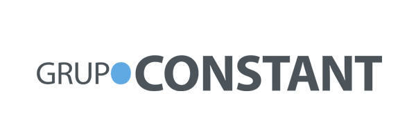 Logotipo de Grupo Constant con "GRUPO" en gris y "CONSTANT" en letras grises en negrita, separados por un punto azul, destacados en la feria de empleo 2019.