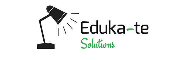 Un logotipo que presenta una estilizada lámpara de escritorio negra que ilumina el texto "Eduka-te" en negro y "Soluciones" en verde, que recuerda a la innovación presentada en la Feria de Empleo 2019.