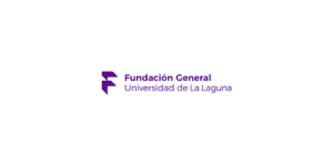 Logotipo de la Fundación General Universidad de La Laguna con texto en color violeta y una "F" estilizada sobre fondo blanco, promocionando Job Dating 2023.