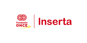 Logotipo de Fundación ONCE Insérta, con un símbolo rojo y texto con una curva amarilla debajo, destacando su iniciativa Job Dating 2023.