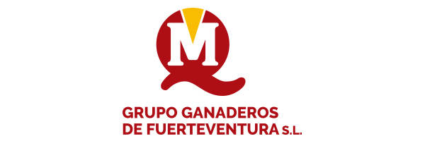 Logotipo de Grupo Ganaderos de Fuerteventura, S.L. para el Encuentro anual de RRHH 2018, presentando una 'Q' roja estilizada con una 'M' blanca y un segmento superior con detalles en naranja.