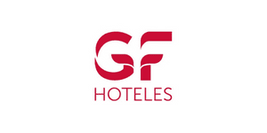 El logotipo de GF Hoteles presenta las iniciales "GF" en rojo y en negrita encima de la palabra "HOTELES" en rojo a juego. ¡No se pierda su evento especial Job Dating 2023 para obtener emocionantes oportunidades profesionales!