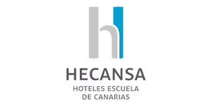 Logotipo de Hecansa, Hoteles Escuela de Canarias, con una "H" estilizada en gris y azul encima del nombre en texto gris, promocionando Job Dating 2023.