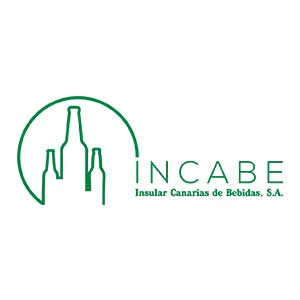 Logotipo de Incabe Insular Canarias de Bebidas, S.A., que presenta un contorno verde de tres botellas de diferentes alturas dentro de un borde circular.