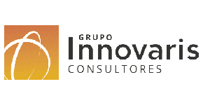 Logotipo de Grupo Innovaris Consultores que presenta un cuadrado naranja degradado con líneas blancas que se cruzan, seguido del nombre de la empresa en texto negro.