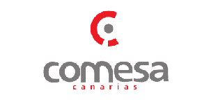 Logotipo de Comesa Canarias que presenta una "C" estilizada en rojo y gris encima del nombre de la empresa en letras minúsculas grises y "canarias" en letras minúsculas rojas más pequeñas debajo.