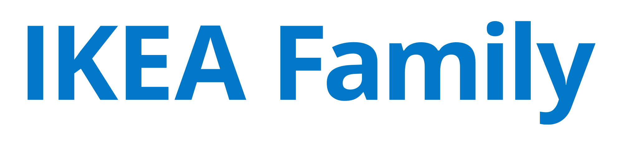 Logotipo de IKEA Family con texto azul sobre fondo transparente.