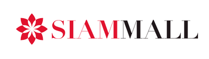 Logotipo de Siam Mall con un emblema de flor roja seguido del texto "SIAM MALL" en letras mayúsculas rojas y negras.