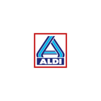 El logotipo de Aldi, que muestra una 'A' azul estilizada con la palabra "ALDI" en texto blanco sobre un fondo azul dentro de un cuadrado con borde rojo, refleja el aspecto moderno de su campaña Job Dating 2022.