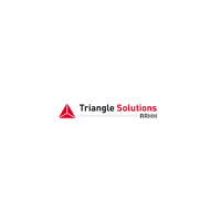 Logotipo de Triangle Solutions Rtnl con un símbolo de triángulo rojo junto al nombre de la empresa en texto negro y rojo sobre un fondo blanco, diseñado para su evento Job Dating 2022.