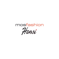 Logotipo con el texto "mosfashion Hensi", donde "mosfashion" está en minúscula y en naranja, y "Hensi" está en letra cursiva negra, capturando la esencia de Job Dating 2022.