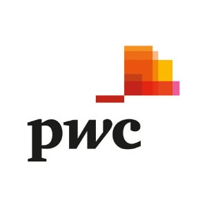 El logotipo de PwC que presenta las letras "pwc" en minúsculas negras y un diseño abstracto distintivo de rectángulos naranjas, rojos y amarillos superpuestos se ve a menudo entre las empresas asociadas a GEHOCAN.