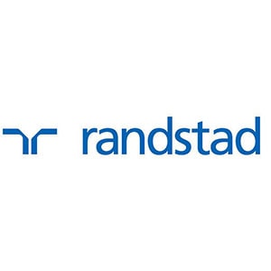 Logotipo de Randstad con un símbolo "R" estilizado en azul y la palabra "randstad" en texto azul minúscula a la derecha, reflejando su afiliación con empresas asociadas a GEHOCAN.