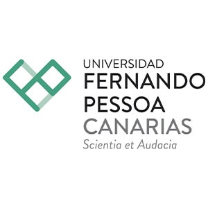 Logotipo de la Universidad Fernando Pessoa Canarias con un emblema verde y el lema "Scientia et Audacia" debajo, destacando su vinculación con empresas asociadas a GEHOCAN.