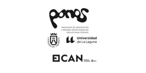 Se muestran los logotipos del programa Ponos, Ciudad de Tacoronte, Universidad de La Laguna y ECAN, indicando una iniciativa colaborativa para el empleo y la orientación juvenil en Job Dating 2023.